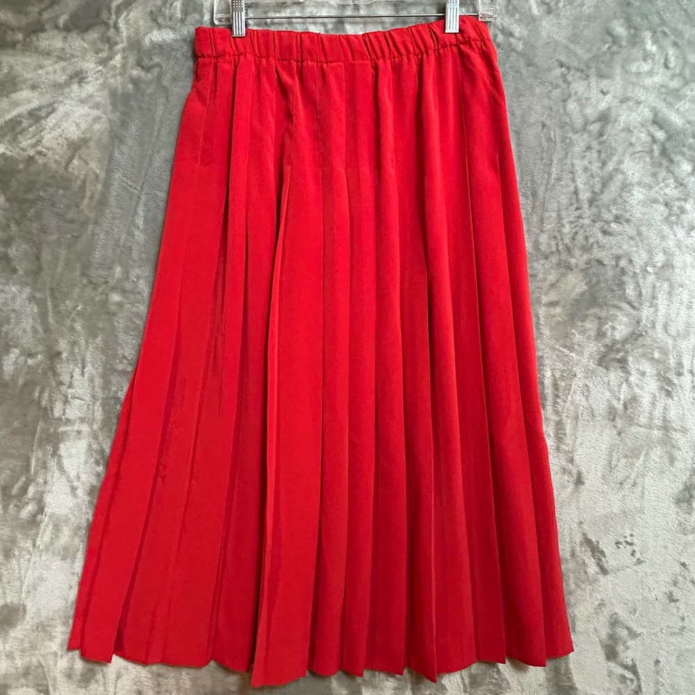 Susan Bristol Vintage Red Pleated Midi Skirt Elastic Waist Made in USA Size 12 - Picture 5 of 10